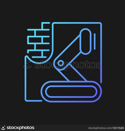 Robotics in concrete works gradient vector icon for dark theme. Autonomous machine in construction. Speeding up process. Thin line color symbol. Modern style pictogram. Vector isolated outline drawing. Robotics in concrete works gradient vector icon for dark theme