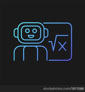 Robotics in education gradient vector icon for dark theme. Robot teacher. Implement artificial intelligence in class. Thin line color symbol. Modern style pictogram. Vector isolated outline drawing. Robotics in education gradient vector icon for dark theme