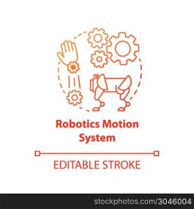 Robotics motion system red concept icon. Robot software idea thin line illustration. Information technologies and innovative programming. Vector isolated outline drawing. Editable stroke