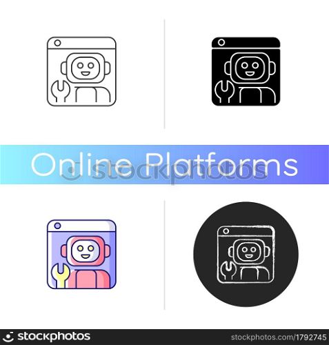 Robotics platforms icon. Provide solution for building robotic applications. Realistic simulation tool. Open source software platform. Linear black and RGB color styles. Isolated vector illustrations. Robotics platforms icon