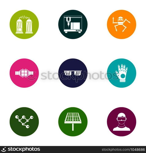 Robotics technology icons set. Flat set of 9 robotics technology vector icons for web isolated on white background. Robotics technology icons set, flat style