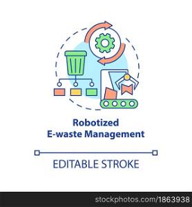 Robotized e-waste management concept icon. Nature protection. Innovations to reduce waste abstract idea thin line illustration. Vector isolated outline color drawing. Editable stroke. Robotized e-waste management concept icon