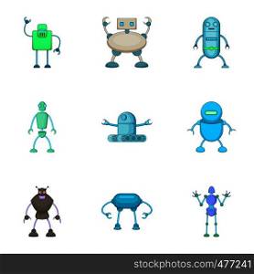 Robots assistants icons set. Cartoon set of 9 robots assistants vector icons for web isolated on white background. Robots assistants set, cartoon style