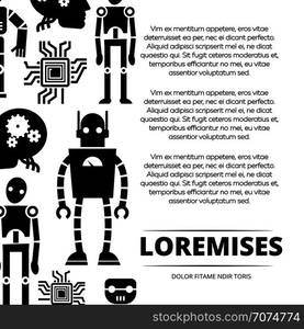 Robots, cyborgs and chips poster design. Robot machine future, vector illustration. Robots, cyborgs and chips poster design