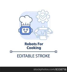 Robots for cooking light blue concept icon. Successful restaurant business abstract idea thin line illustration. Isolated outline drawing. Editable stroke. Arial, Myriad Pro-Bold fonts used. Robots for cooking light blue concept icon