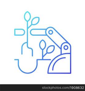 Robots for planting gradient linear vector icon. Improve agricultural production. Automatic harvesting, seeding. Thin line color symbol. Modern style pictogram. Vector isolated outline drawing. Robots for planting gradient linear vector icon