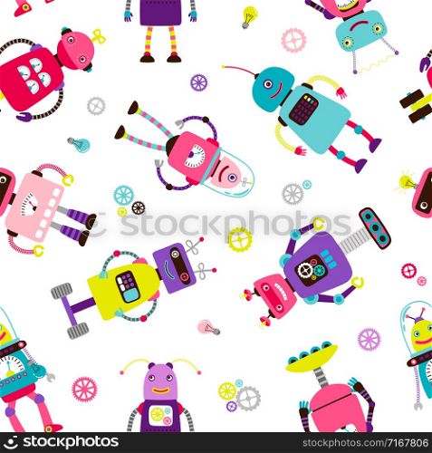 Robots or aliens cute kids pattern, vector illustration. Robots or aliens kids pattern
