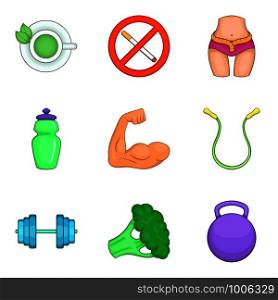 Robust health icons set. Cartoon set of 9 robust health vector icons for web isolated on white background. Robust health icons set, cartoon style