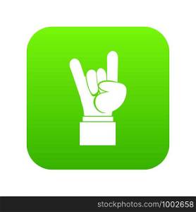 Rock and Roll hand sign icon digital green for any design isolated on white vector illustration. Rock and Roll hand sign icon digital green