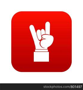 Rock and Roll hand sign icon digital red for any design isolated on white vector illustration. Rock and Roll hand sign icon digital red