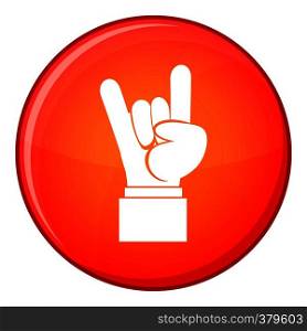 Rock and Roll hand sign icon in red circle isolated on white background vector illustration. Rock and Roll hand sign icon, flat style