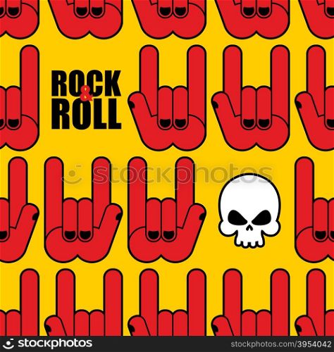 Rock and roll seamless pattern. Background of Skull and rock hand sign.&#xA;