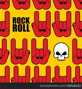 Rock and roll seamless pattern. Background of Skull and rock hand sign.&#xA;