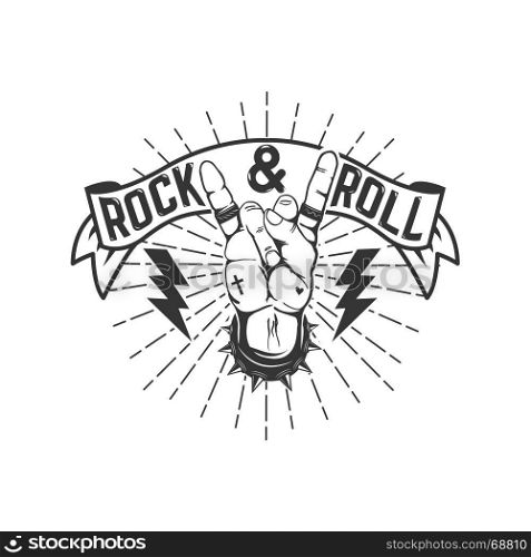 Rock and roll sign. Design element for logo, label, emblem, sign. Vector illustration. Rock and roll sign. Design element for logo, label, emblem, sign