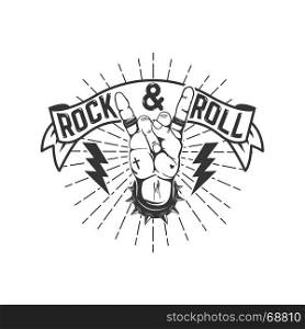Rock and roll sign. Design element for logo, label, emblem, sign. Vector illustration. Rock and roll sign. Design element for logo, label, emblem, sign