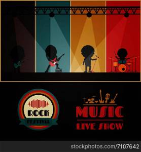 rock band on stage, retro music poster