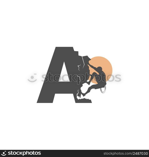 Rock climber climbing letter A illustration template