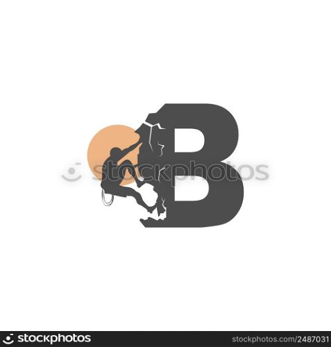 Rock climber climbing letter B illustration template