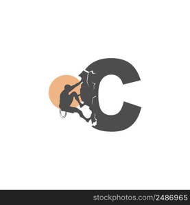 Rock climber climbing letter C illustration template