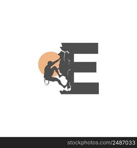 Rock climber climbing letter E illustration template