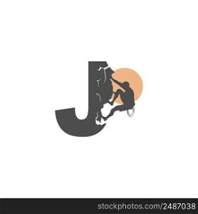 Rock climber climbing letter J illustration template