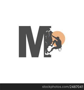 Rock climber climbing letter M illustration template