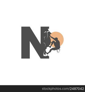 Rock climber climbing letter N illustration template