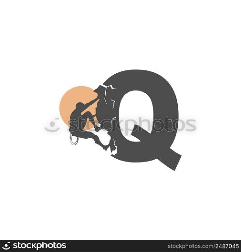 Rock climber climbing letter Q illustration template