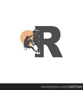 Rock climber climbing letter R illustration template