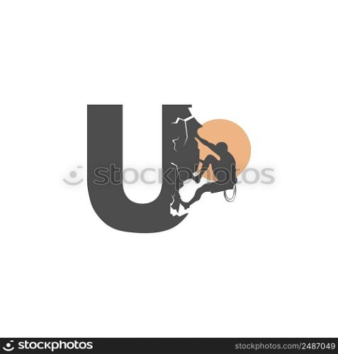 Rock climber climbing letter U illustration template