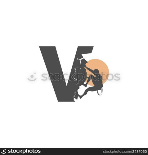 Rock climber climbing letter V illustration template