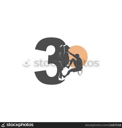 Rock climber climbing number 3 illustration template