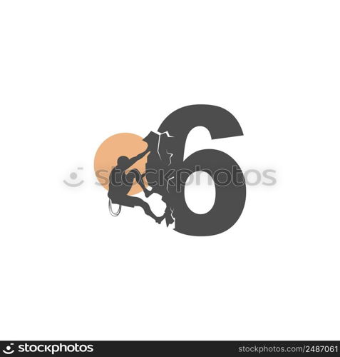 Rock climber climbing number 6 illustration template