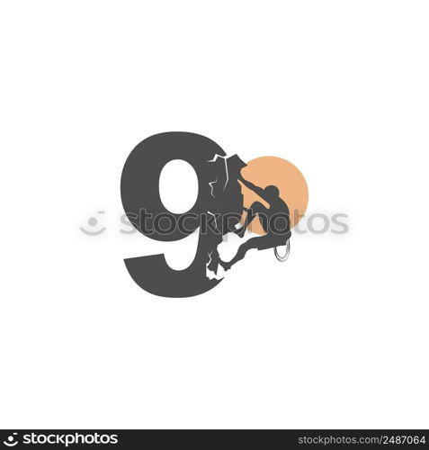 Rock climber climbing number 9 illustration template