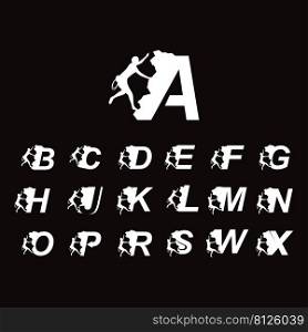 Rock climber logo with alphabet vector flat design