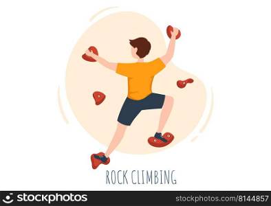 Rock Climbing with Climber Climbs Wall of Extreme Sportsmen and Sportswomen in Flat Cartoon background Illustration