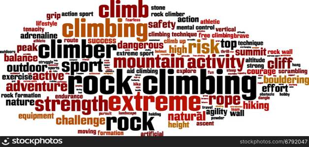 Rock climbing word cloud concept. Vector illustration