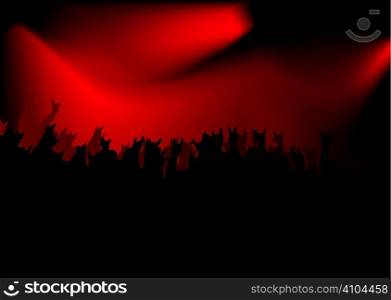 Rock concert crowd with stadium lighting in red and black