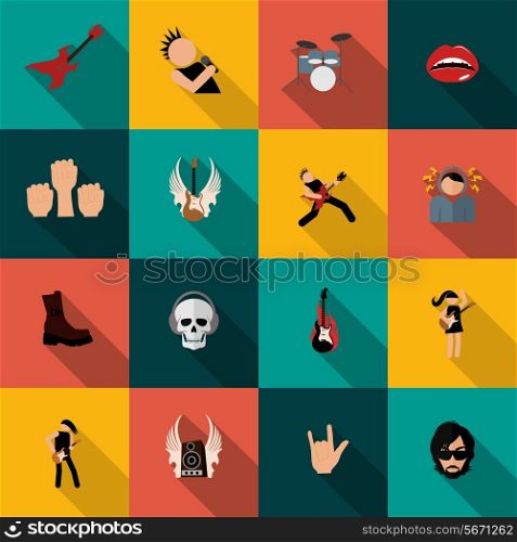 Rock concert festival music party flat icons isolated vector illustration