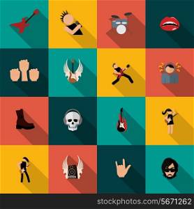 Rock concert festival music party flat icons isolated vector illustration