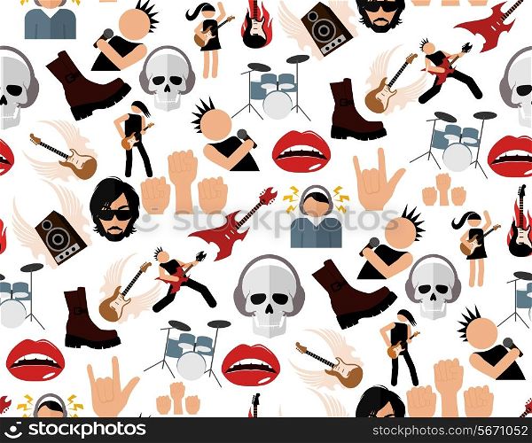 Rock concert music event colored icons seamless pattern vector illustration