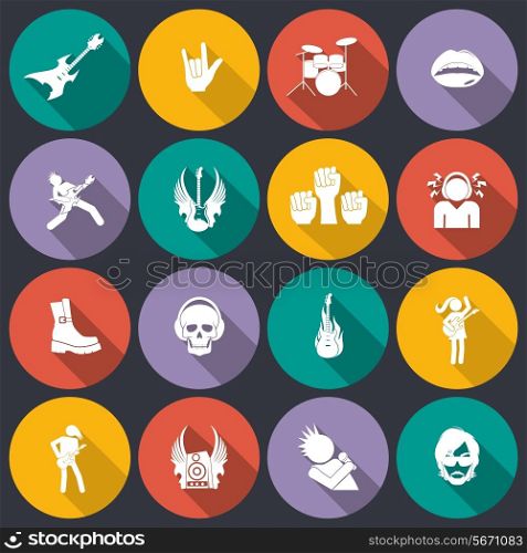 Rock concert music event flat icons isolated vector illustration