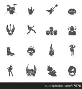 Rock concert music party black icons isolated vector illustration