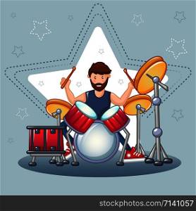 Rock drummer concept background. Cartoon illustration of rock drummer vector concept background for web design. Rock drummer concept background, cartoon style