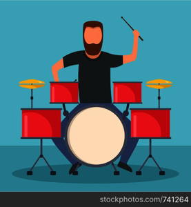 Rock drummer icon. Flat illustration of rock drummer vector icon for web design. Rock drummer icon, flat style