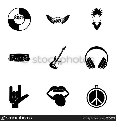 Rock instrument icon set. Simple set of 9 rock instrument vector icons for web isolated on white background. Rock instrument icon set, simple style