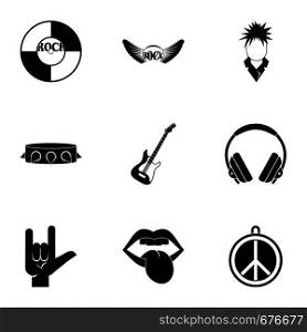 Rock instrument icon set. Simple set of 9 rock instrument vector icons for web isolated on white background. Rock instrument icon set, simple style