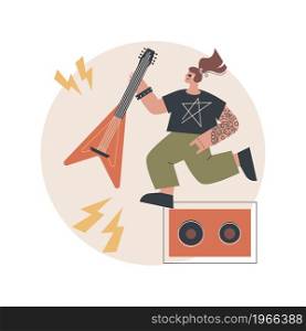 Rock music abstract concept vector illustration. Rock-and-roll concert, rock music festival culture, record store, live performance, garage recording studio, band rehearsal abstract metaphor.. Rock music abstract concept vector illustration.