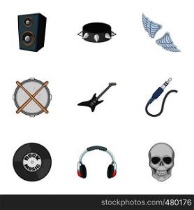 Rock music concert icons set. Cartoon set of 9 rock music concert vector icons for web isolated on white background. Rock music concert icons set, cartoon style