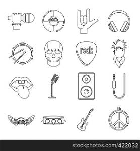 Rock music icons set. Outline illustration of 16 rock music vector icons for web. Rock music icons set, outline style